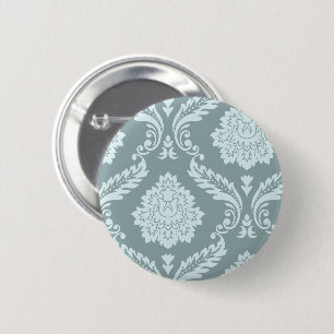 Rococo Damask Art I Anduckblå+Turkos Knapp