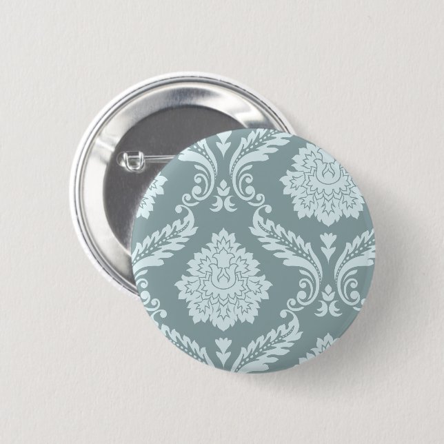 Rococo Damask Art I Anduckblå+Turkos Knapp (Framsida & baksida)