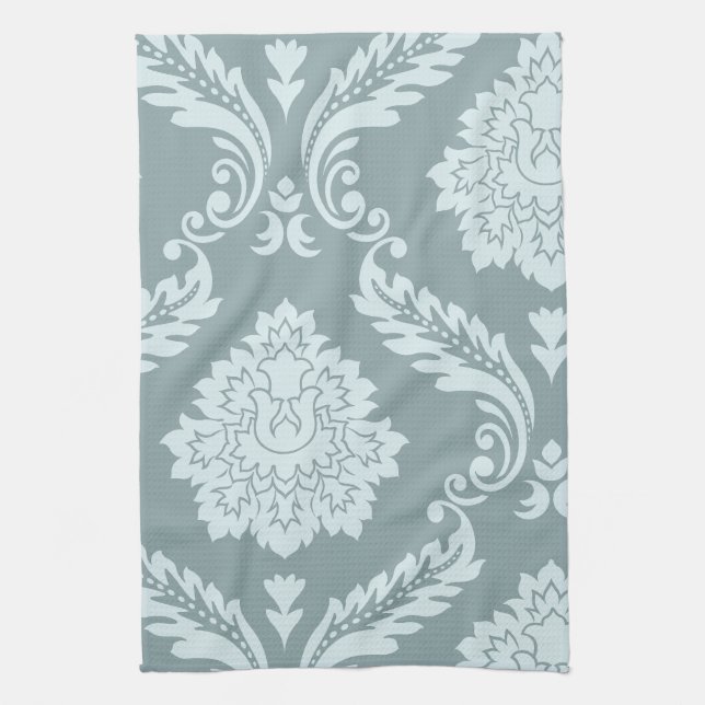 Rococo Damask Art I Anduckblå+Turkos Kökshandduk (Vertikal)