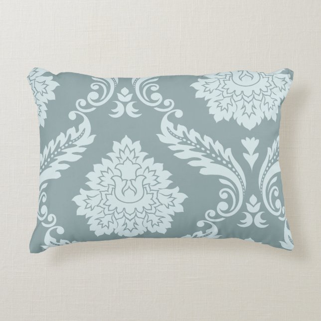 Rococo Damask Art I Anduckblå+Turkos Prydnadskudde (Framsidan)