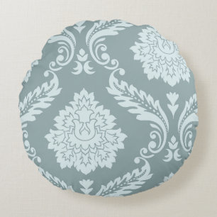 Rococo Damask Art I Anduckblå+Turkos Rund Kudde