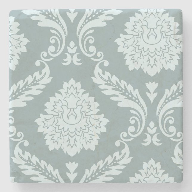 Rococo Damask Art I Anduckblå+Turkos Stenunderlägg (Framsidan)