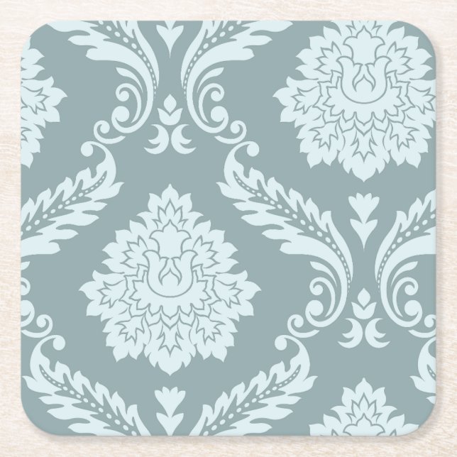 Rococo Damask Art I Duck Egg Blue+Teal Underlägg Papper Kvadrat (Framsidan)