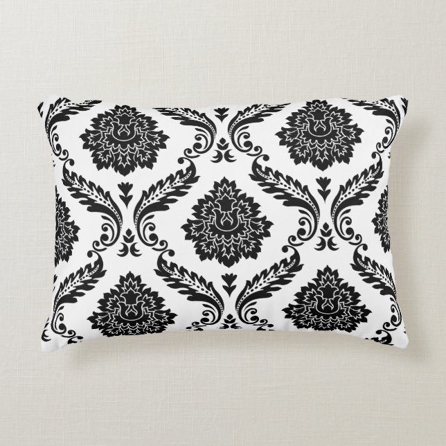 Rococo Damask Big Pattern Black on White Prydnadskudde (Framsidan)