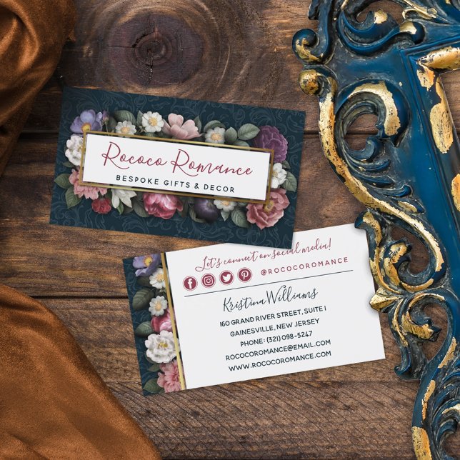 Rococo Damask & Elegant Blommigt Social Networking Visitkort (Skapare uppladdad)