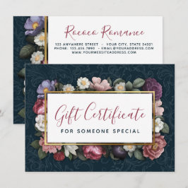 Rococo Damask & Floral Marin Presentkortskort Inbjudningar