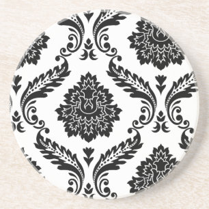 Rococo Damask Förskjutet Mönster Svart på Vitt Underlägg