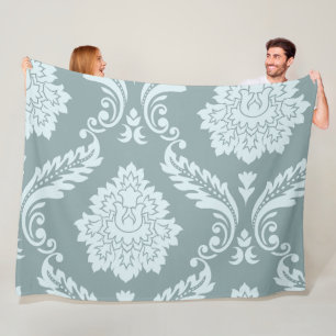 Rococo Damask-konst I Andeggblå+Turkos Fleecefilt