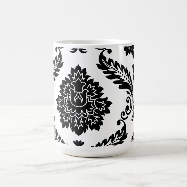 Rococo Damask Lg Off-Set Pattern Black on White Kaffemugg (Center)
