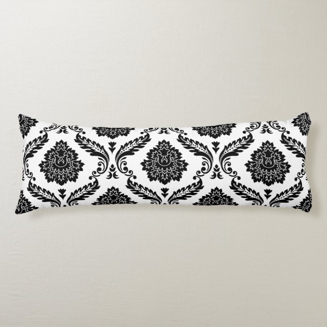 Rococo Damask Lg Pattern Black on White Kroppskudde (Framsidan)
