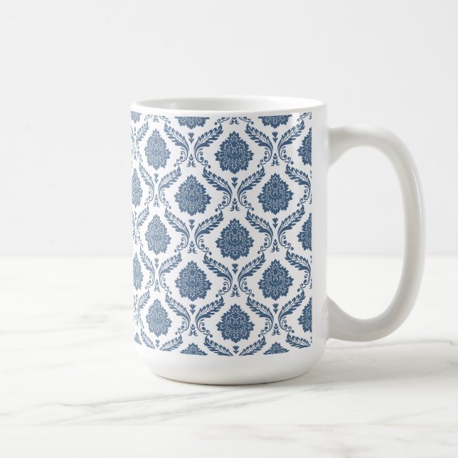 Rococo Damask Liten Mönster Blå på Vit Kaffemugg (Höger)