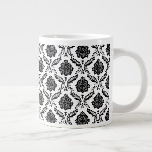Rococo Damask Liten Mönster Svart på Vitt Jumbo Mugg