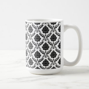 Rococo Damask Liten Mönster Svart på Vitt Kaffemugg