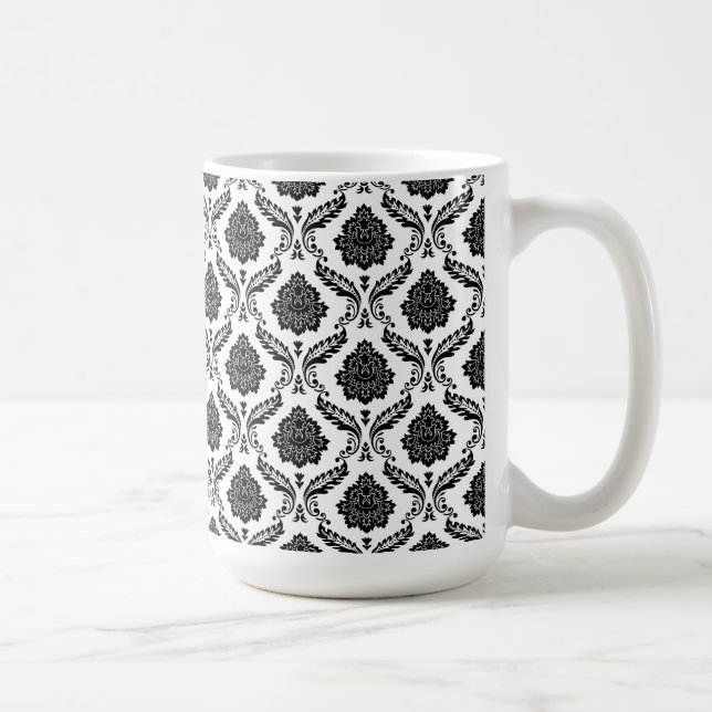 Rococo Damask Liten Mönster Svart på Vitt Kaffemugg (Höger)