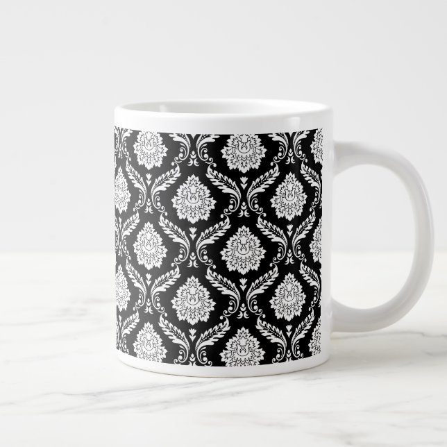 Rococo Damask Liten Mönster Vit på Svart Jumbo Mugg (Höger)
