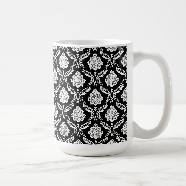 Rococo Damask Liten Mönster Vit på Svart Kaffemugg (Höger)