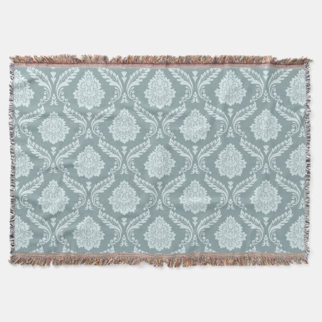 Rococo Damask Mönster Anka Ägg Blå+Teal Filt (Framsidan)