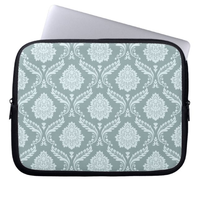 Rococo Damask Mönster Anka Ägg Blå+Teal Laptop Fodral (Framsidan)