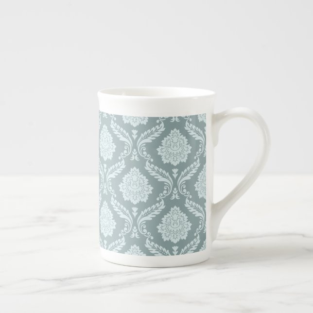 Rococo Damask Mönster Anka Ägg Blå+Turkos Benporslin Mugg (Höger)