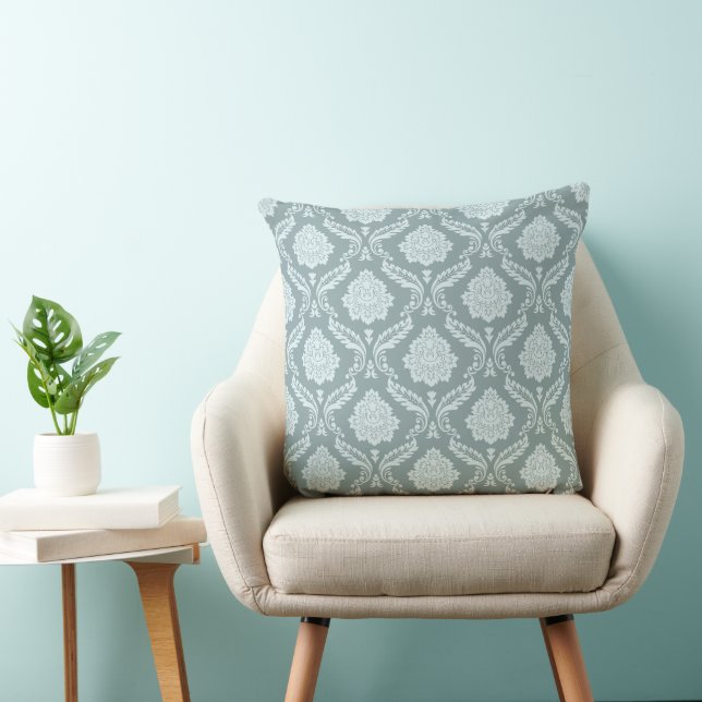 Rococo Damask Mönster Anka Ägg Blå+Turkos Kudde (Stol)