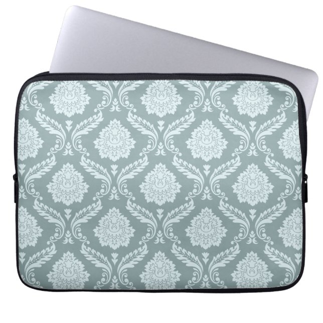 Rococo Damask Mönster Anka Ägg Blå+Turkos Laptop Fodral (Framsidan)