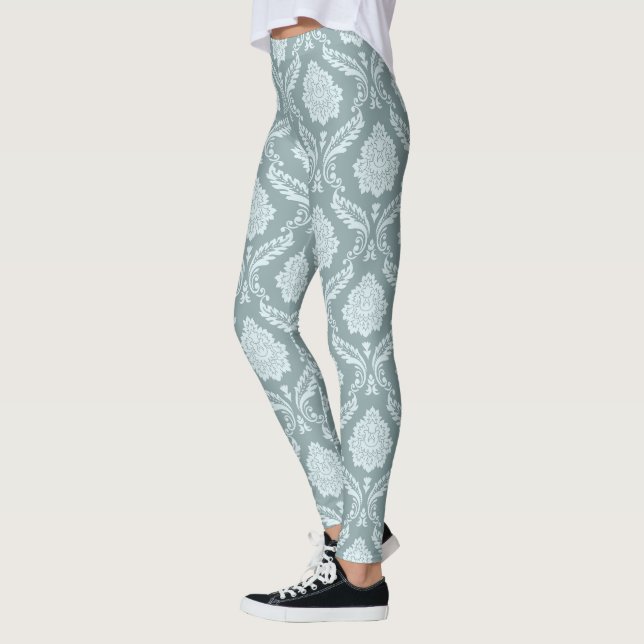 Rococo Damask Mönster Anka Ägg Blå+Turkos Leggings (Vänster)