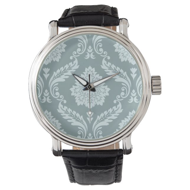 Rococo Damask-mönster Anka Äggblå+Turkos Armbandsur (Framsida)
