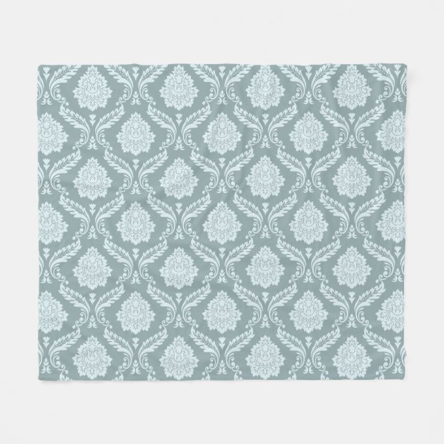Rococo Damask-mönster Anka Äggblå+Turkos Fleecefilt (Framsidan (Horisontell))