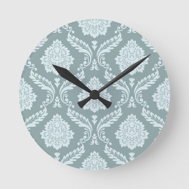 Rococo Damask-mönster Anka Äggblå+Turkos Rund Klocka (Framsida)