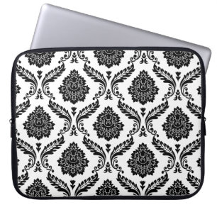 Rococo Damask-mönster svart på vit Laptop Fodral