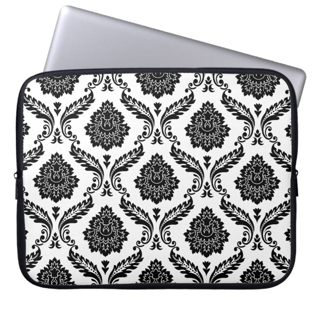 Rococo Damask-mönster svart på vit Laptop Fodral (Framsidan)