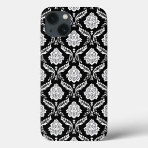 Rococo Damask-mönster Vitt på svart