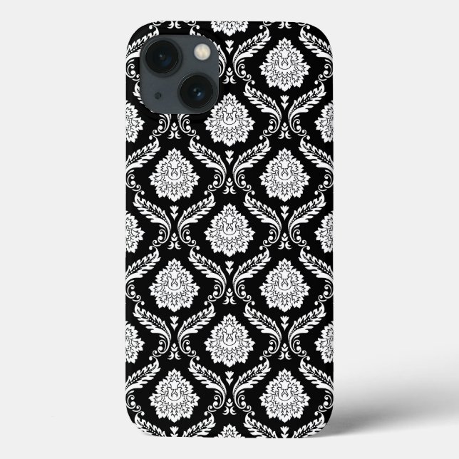 Rococo Damask-mönster Vitt på svart  (Baksida)