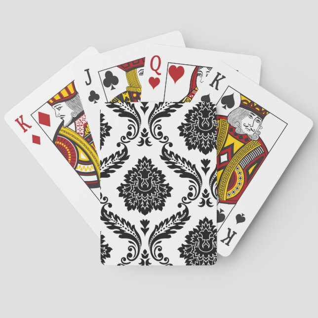 Rococo Damask Off-Set Pattern Black on White Casinokort (Baksidan)
