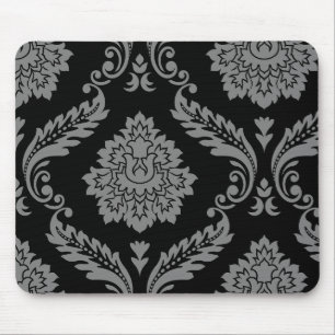 Rococo Damask Offsetmönster Grått på Svart Musmatta