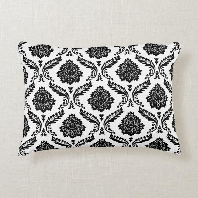 Rococo Damask Pattern Black on White Prydnadskudde (Framsidan)