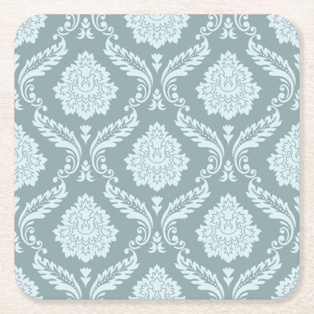 Rococo Damask Pattern Duck Egg Blue+Teal Underlägg Papper Kvadrat (Framsidan)