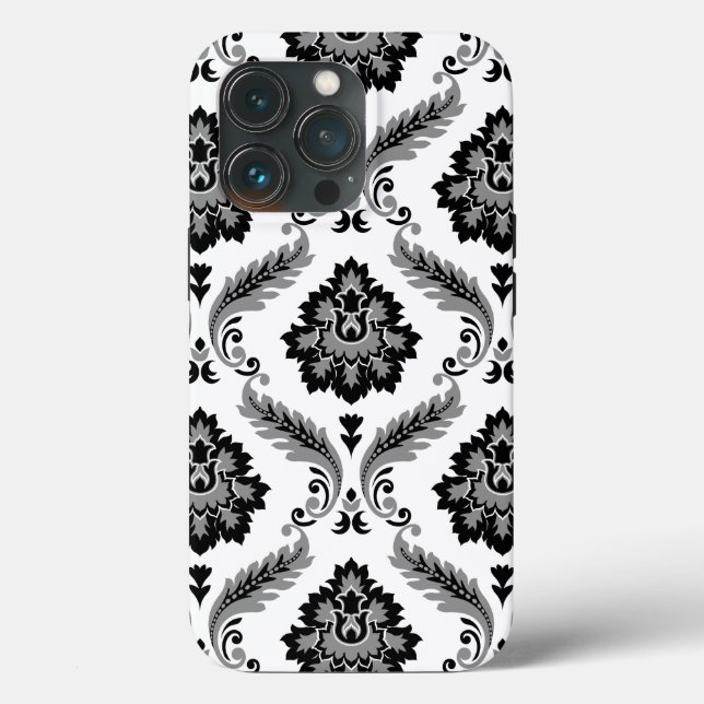 Rococo Damask Pattern Grey Black White (Baksida )