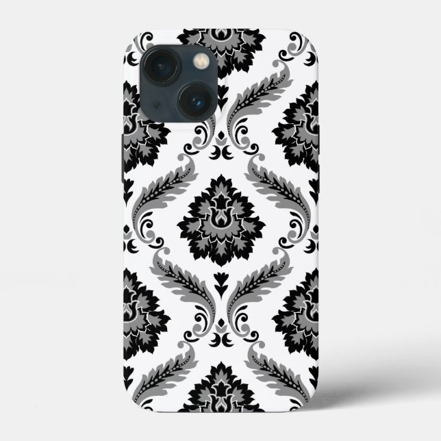 Rococo Damask Pattern Grey Black White (Baksida)