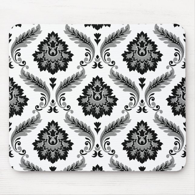 Rococo Damask Pattern Grey Black White Musmatta (Framsidan)