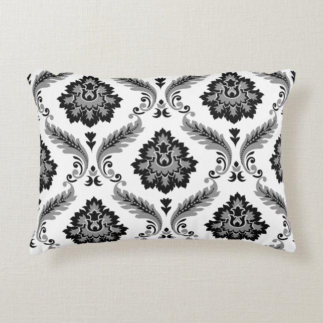 Rococo Damask Pattern Grey Black White Prydnadskudde (Framsidan)