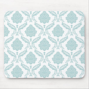 Rococo Damask Rpt Mönster Anka Ägg Blå på Vit Musmatta