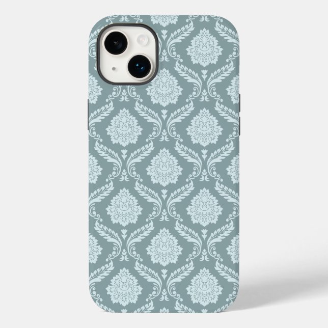 Rococo Damask Rpt Mönster Anka Ägg Blå+Teal (Baksida)