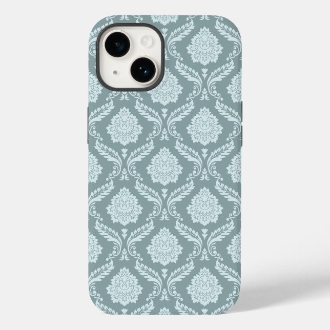 Rococo Damask Rpt Mönster Anka Ägg Blå+Teal (Baksida)