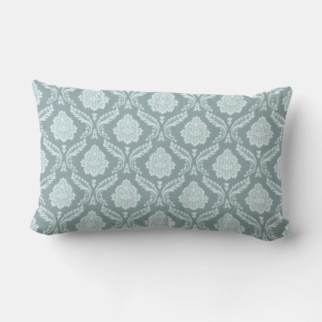Rococo Damask Rpt Mönster Anka Ägg Blå+Teal Lumbarkudde (Baksida)