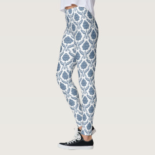 Rococo Damask Rpt Mönster Blått på Vitt Leggings
