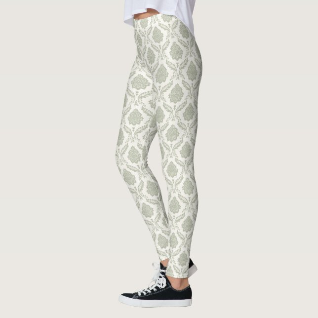 Rococo Damask Rpt-mönster Grönt på Crème Leggings (Vänster)