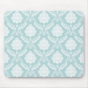 Rococo Damask Rpt Mönster Vitt på Ankor Blå Musmatta