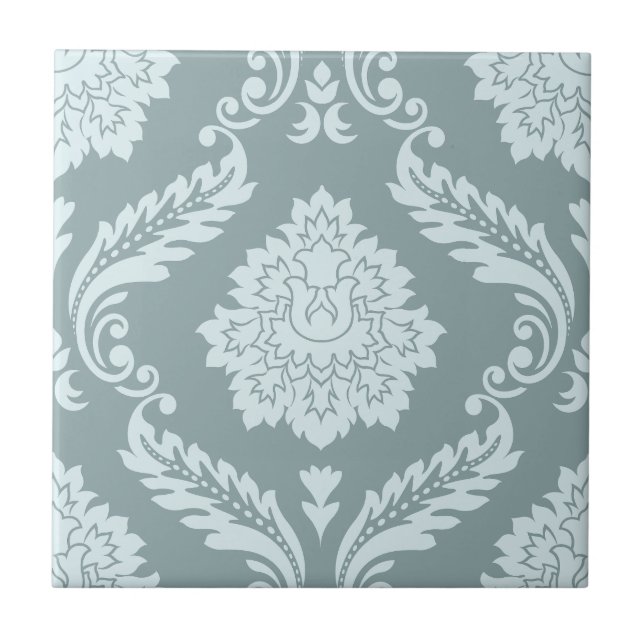 Rococo Damask Stort Mönster Andegg Blå+Turkos Kakelplatta (Framsidan)