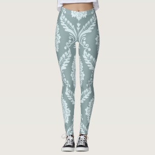 Rococo Damask Stort Mönster Andegg Blå+Turkos Leggings
